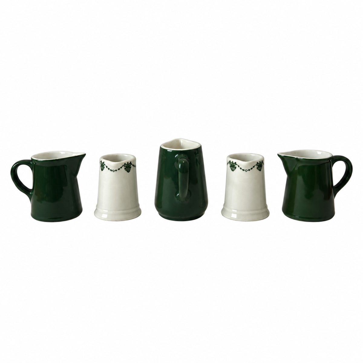 Collection of 24 Green and White Restaurantware Creamers