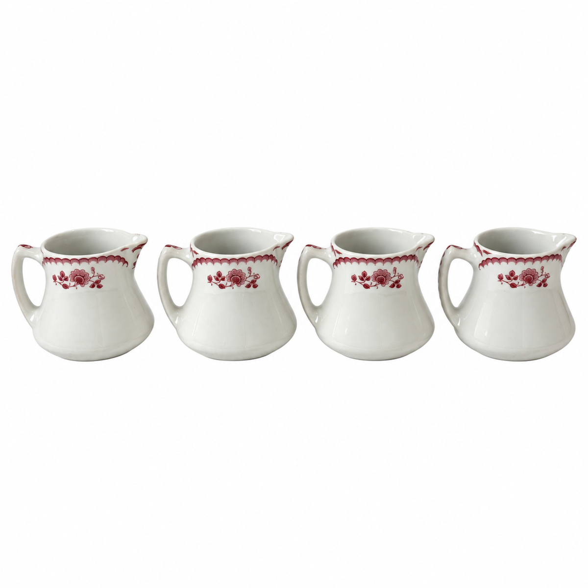 Collection of 12 Shenango China Creamers in the Chardon Rose Red Pattern