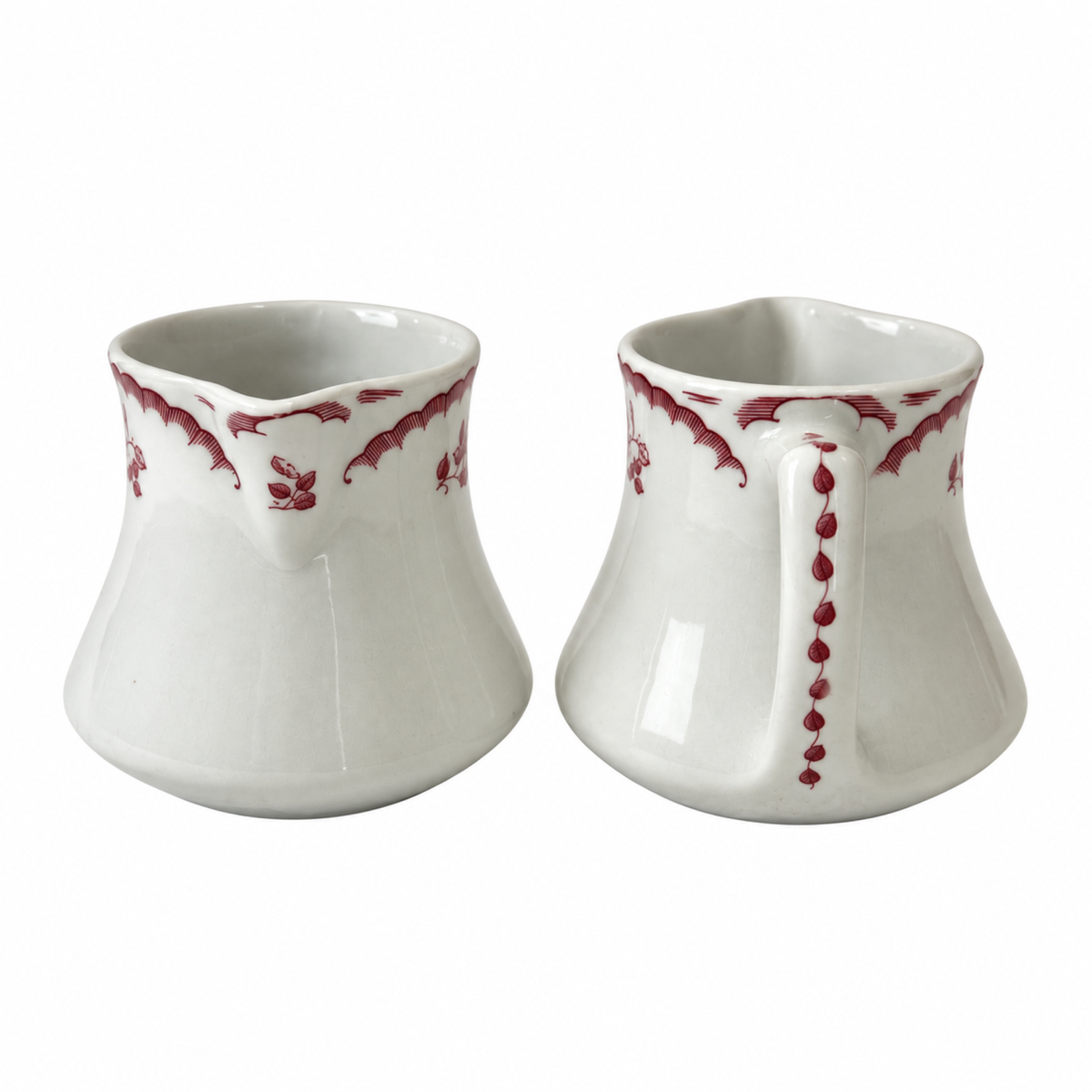 Collection of 12 Shenango China Creamers in the Chardon Rose Red Pattern