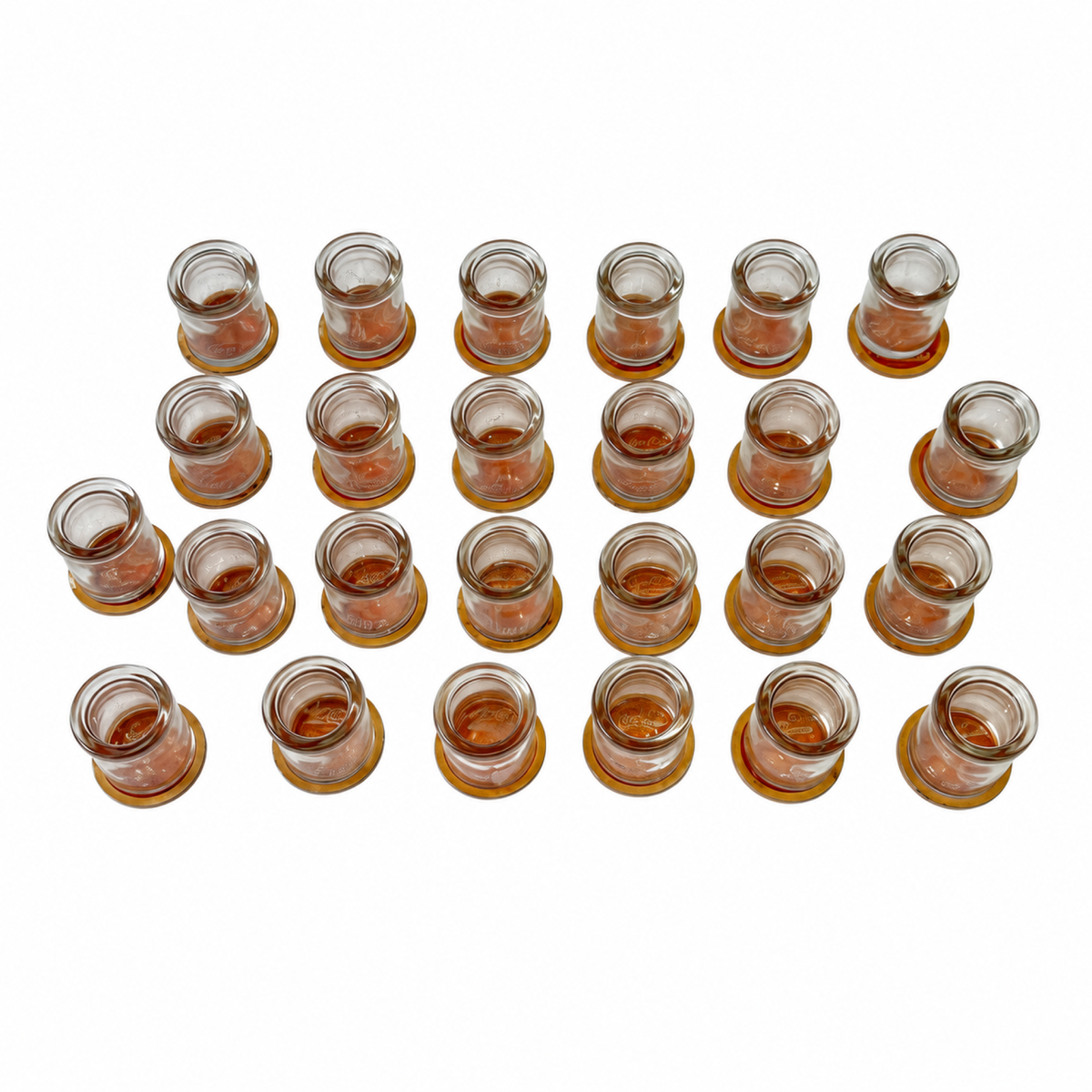 Collection of 27 Clear Glass Creamers with Maple City Dairy Caps