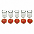 Collection of 27 Clear Glass Creamers with Maple City Dairy Caps