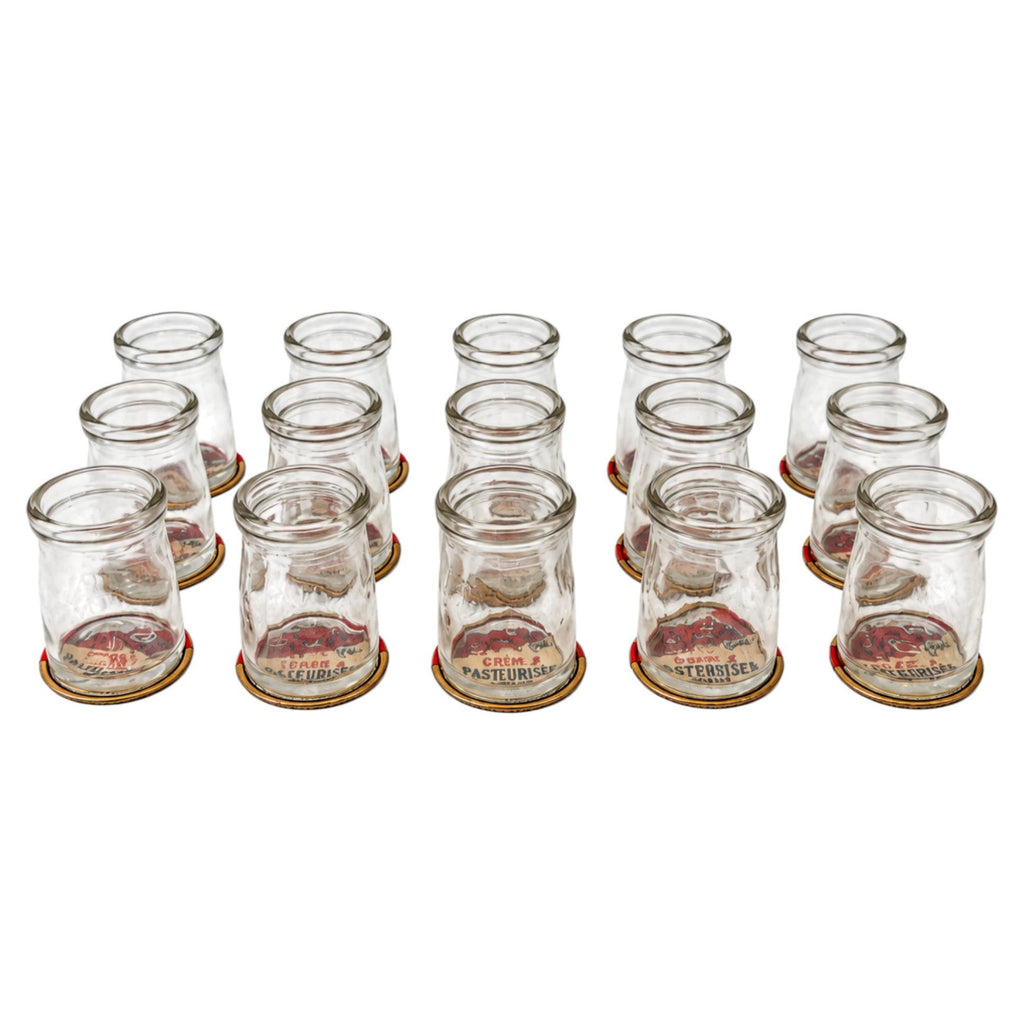 15 Clear Glass Restaurantware Creamers with Dairy Caps, 1950s