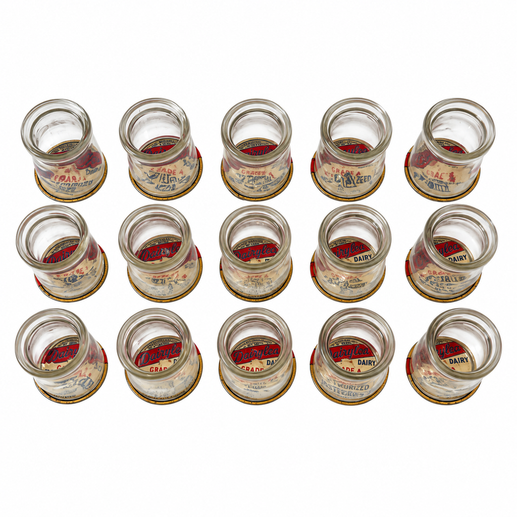 15 Clear Glass Restaurantware Creamers with Dairy Caps, 1950s