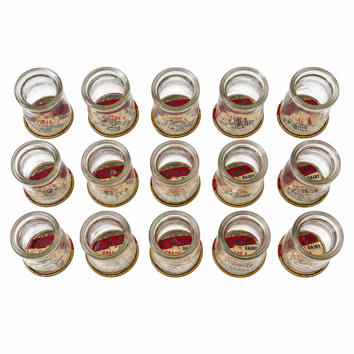 15 Clear Glass Restaurantware Creamers with Dairy Caps, 1950s