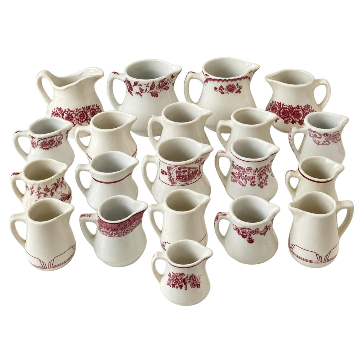 Collection of 20 White and Red Ceramic Restaurantware Creamers