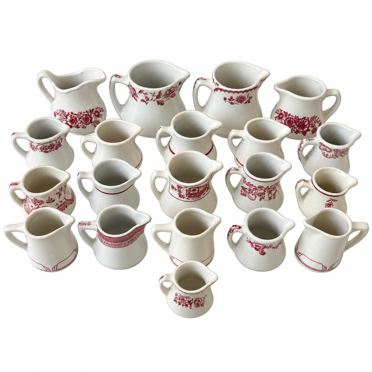 Collection of 20 White and Red Ceramic Restaurantware Creamers