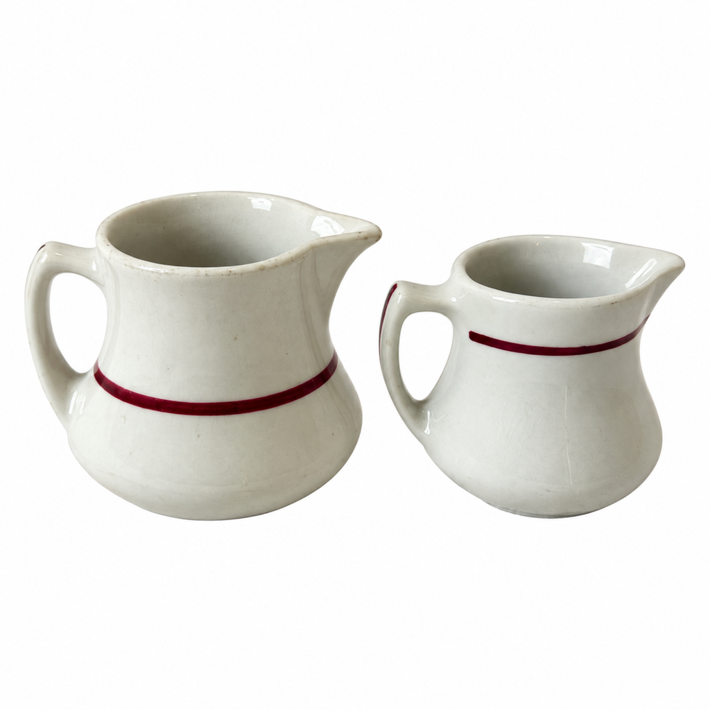 Collection of 20 White and Red Ceramic Restaurantware Creamers