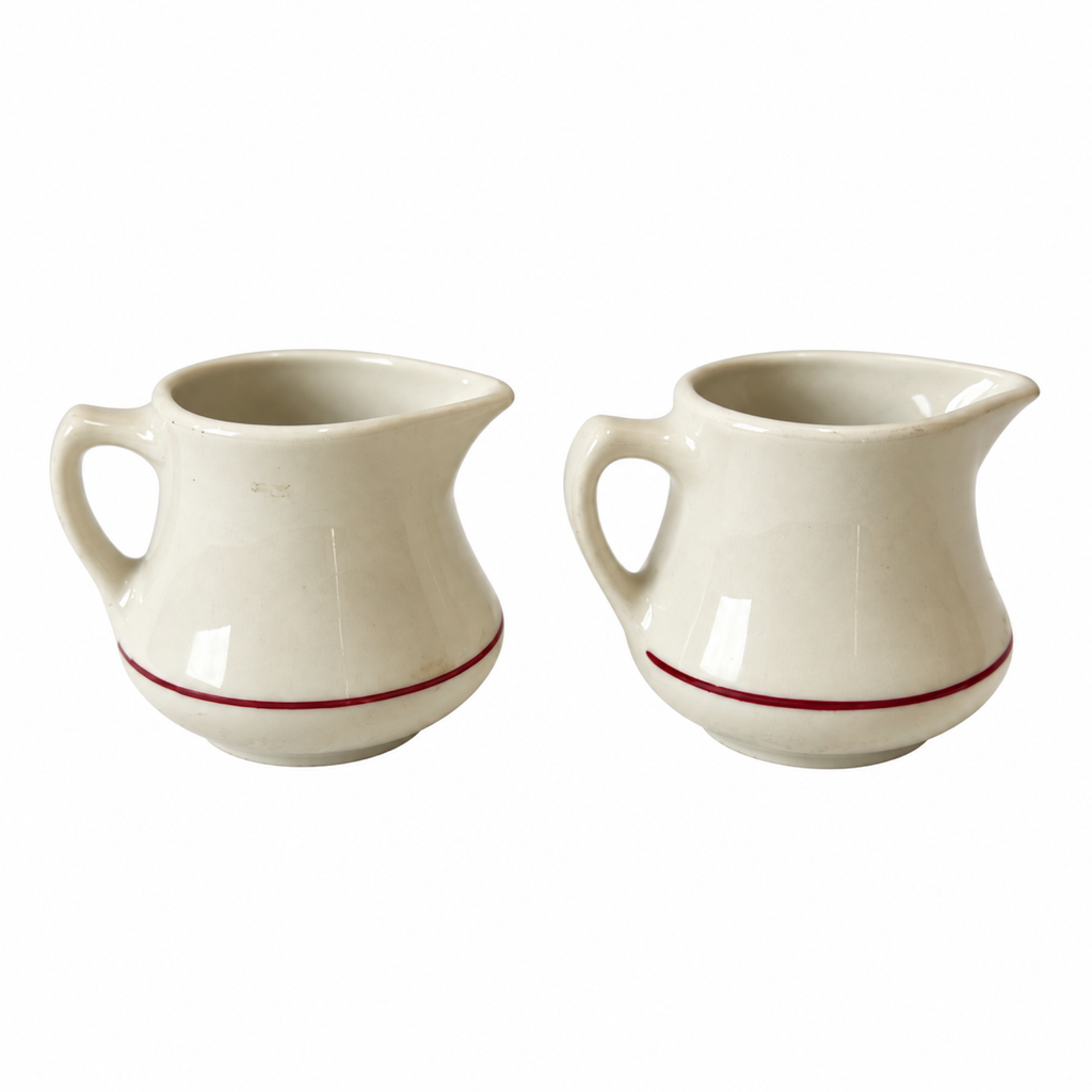 Collection of 20 White and Red Ceramic Restaurantware Creamers
