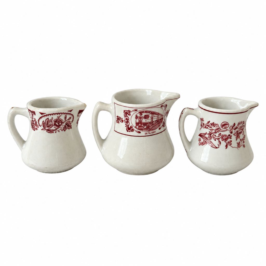 Collection of 20 White and Red Ceramic Restaurantware Creamers