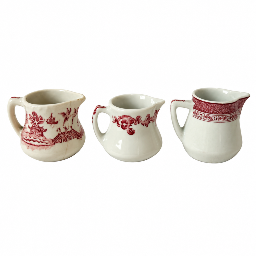 Collection of 20 White and Red Ceramic Restaurantware Creamers