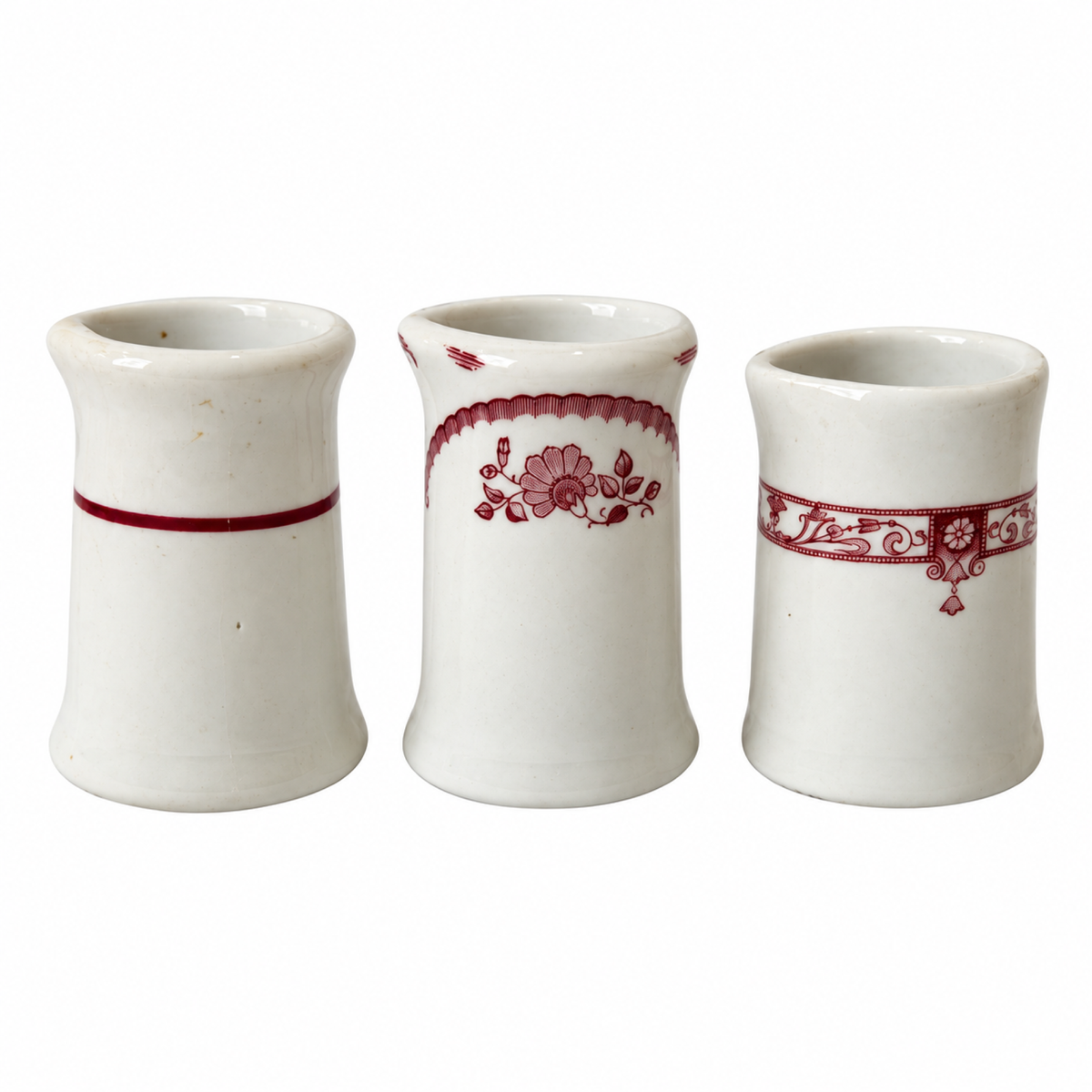 Collection of 19 Handleless Restaurantware Creamers in White and Red