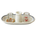 Vintage Five-Piece Serveware Set, Glass Creamers, Oval Plate, 1950