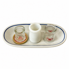 Vintage Five-Piece Serveware Set, Glass Creamers, Oval Plate, 1950