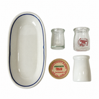 Vintage Five-Piece Serveware Set, Glass Creamers, Oval Plate, 1950