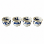 Set of Four Vintage Jackson China Hummingbird Blue and White Restaurantware Cups
