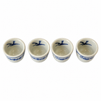 Set of Four Vintage Jackson China Hummingbird Blue and White Restaurantware Cups