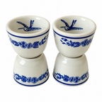 Set of Four Vintage Jackson China Hummingbird Blue and White Restaurantware Cups