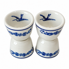 Set of Four Vintage Jackson China Hummingbird Blue and White Restaurantware Cups