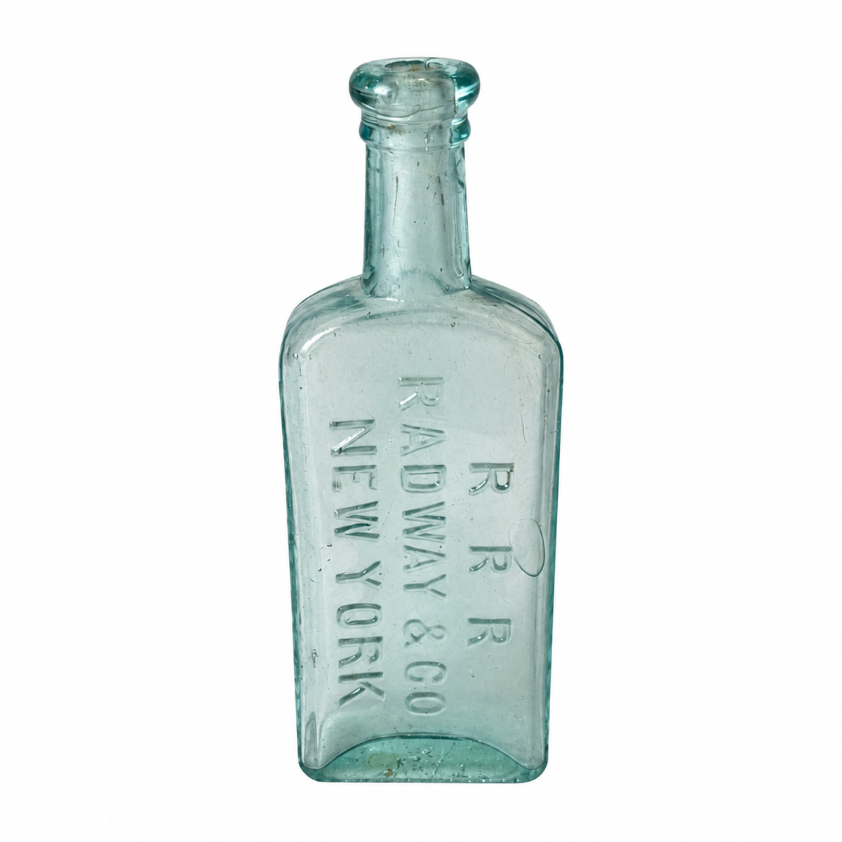 Set of Four Antique American Medicine Bottles in Aqua Glass