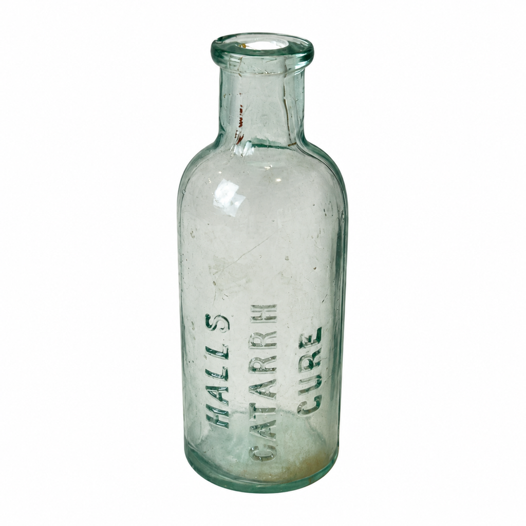 Set of Four Antique American Medicine Bottles in Aqua Glass