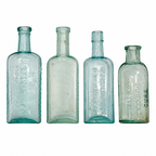 Set of Four Antique American Medicine Bottles in Aqua Glass