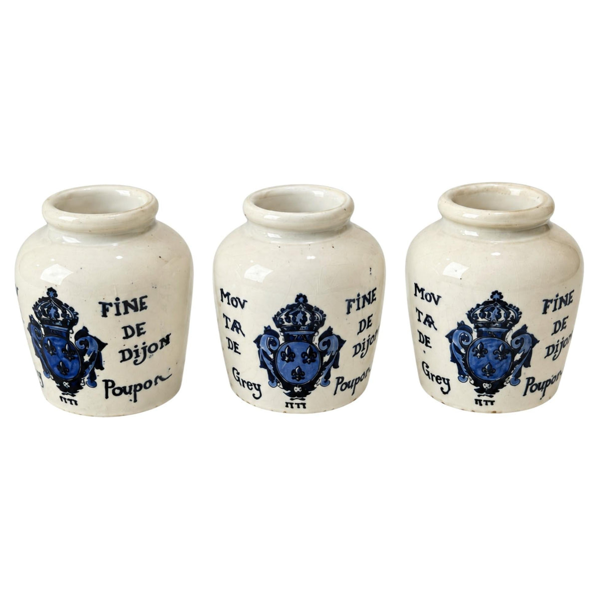 Vintage French Ceramic Mustard Jars Set of Three, Glazed, 1960s Decor