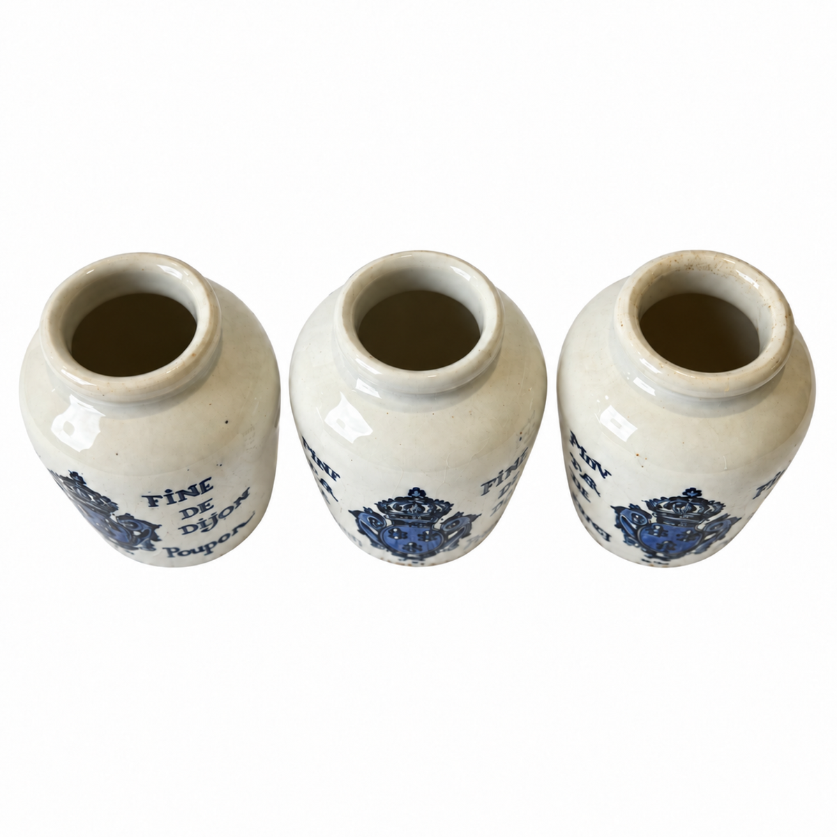 Vintage French Ceramic Mustard Jars Set of Three, Glazed, 1960s Decor