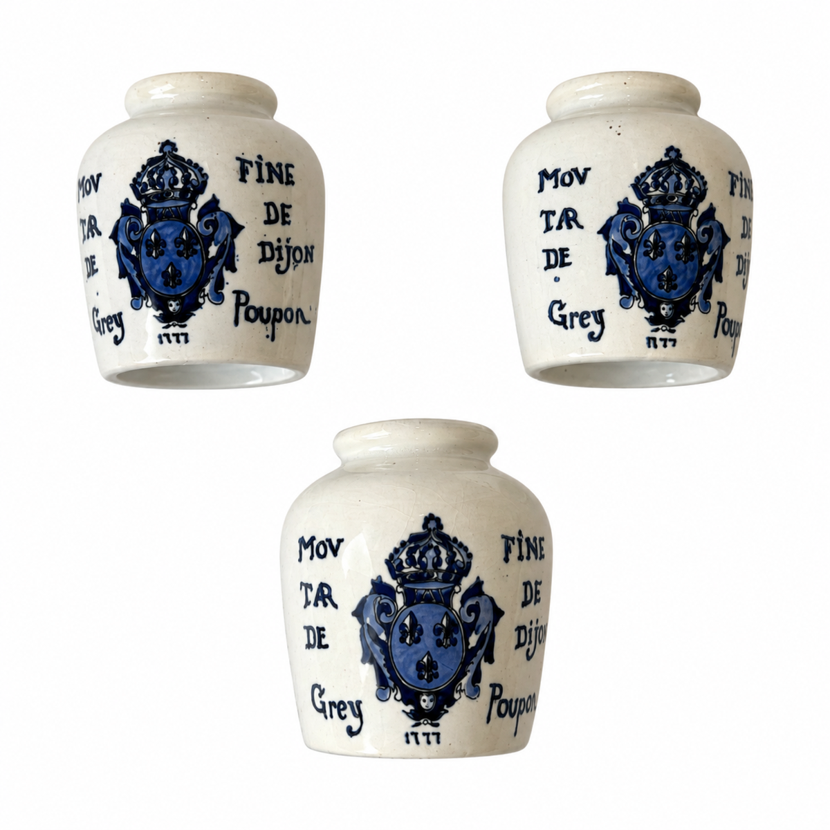 Vintage French Ceramic Mustard Jars Set of Three, Glazed, 1960s Decor
