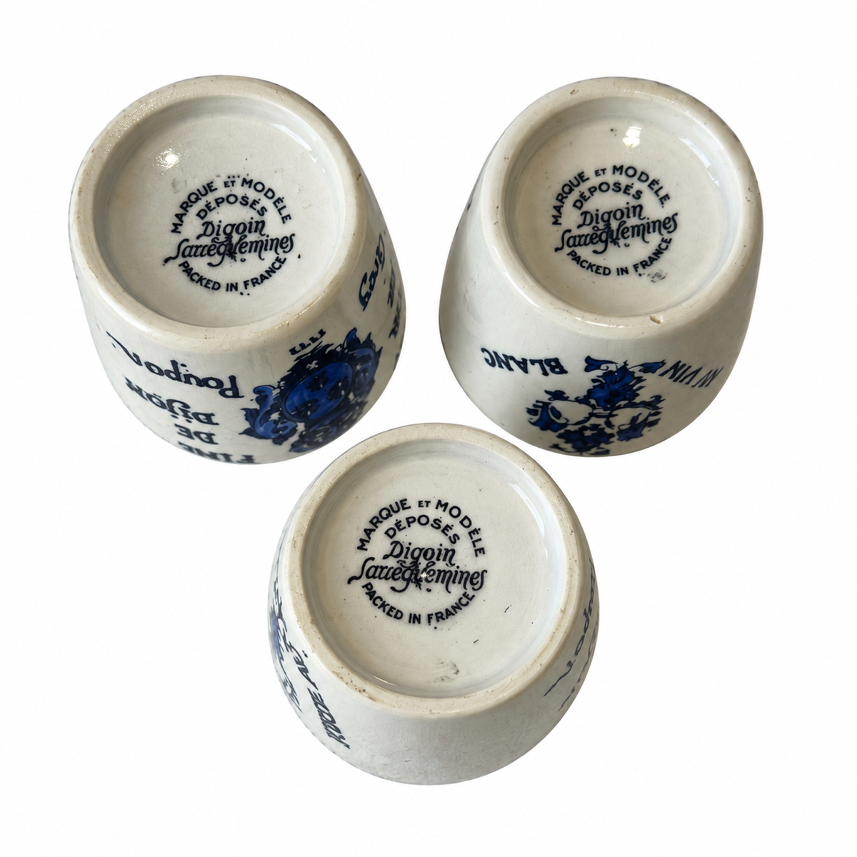 Vintage French Ceramic Mustard Jars Set of Three, Glazed, 1960s Decor