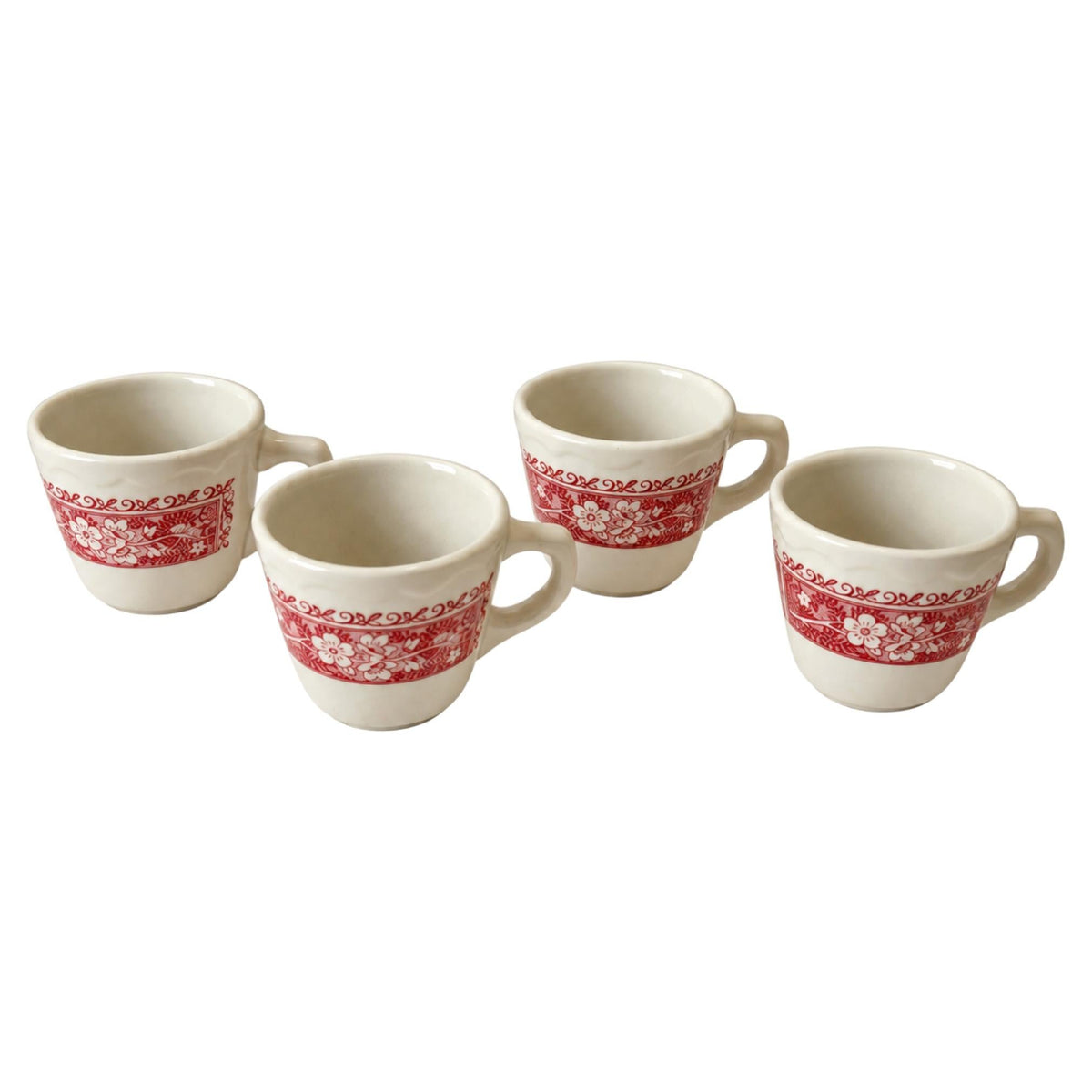Set of Four Syracuse China Coffee Cups, Roxbury Pattern, Vintage, 1970