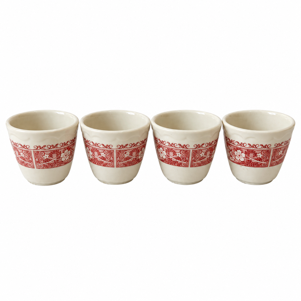 Set of Four Syracuse China Coffee Cups, Roxbury Pattern, Vintage, 1970