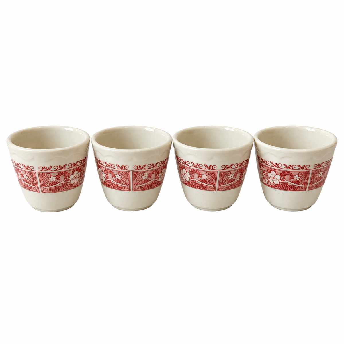 Set of Four Syracuse China Coffee Cups, Roxbury Pattern, Vintage, 1970