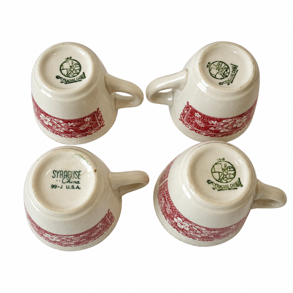 Set of Four Syracuse China Coffee Cups, Roxbury Pattern, Vintage, 1970