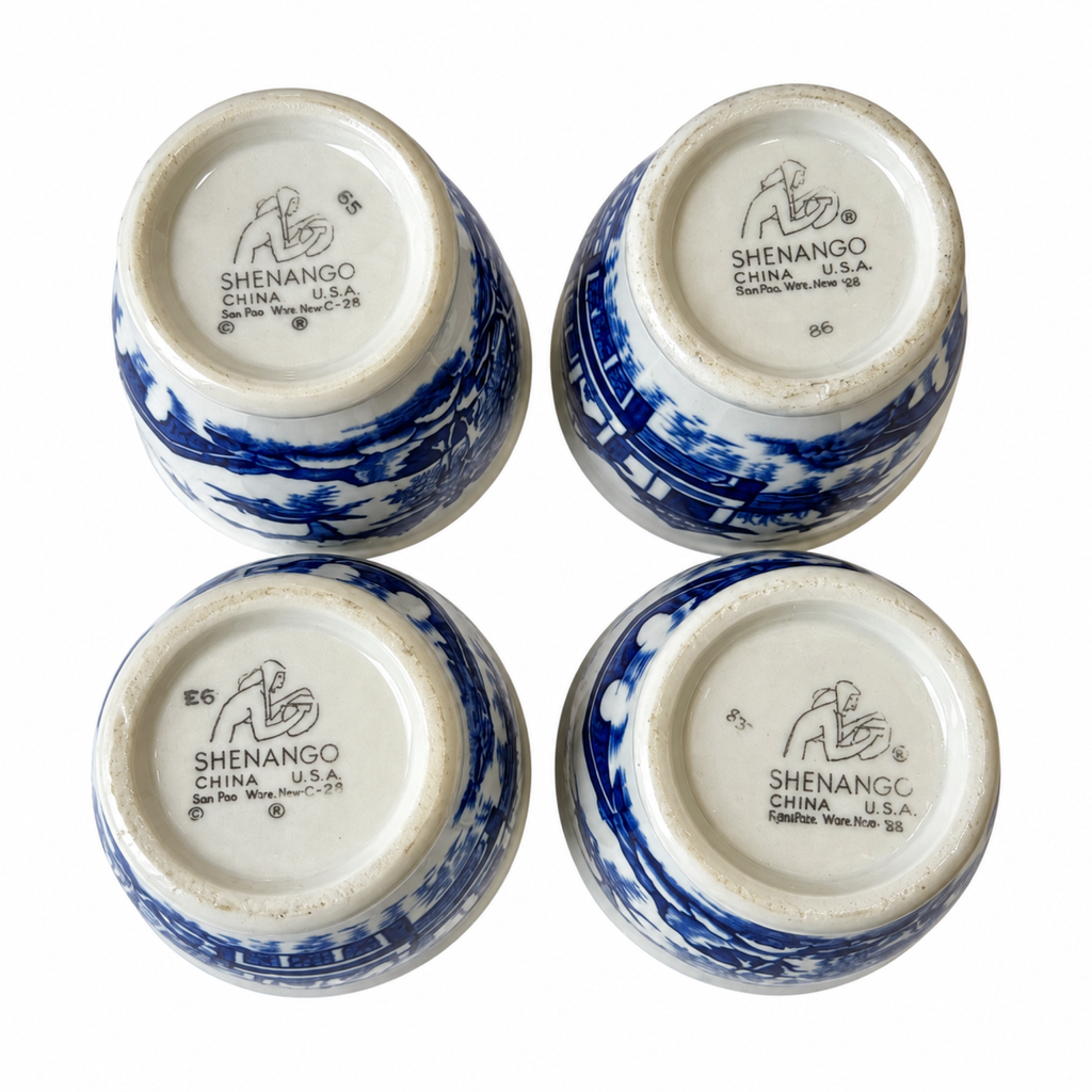 Set of Four Vintage Shenango China Blue Willow Bowls, 1950s