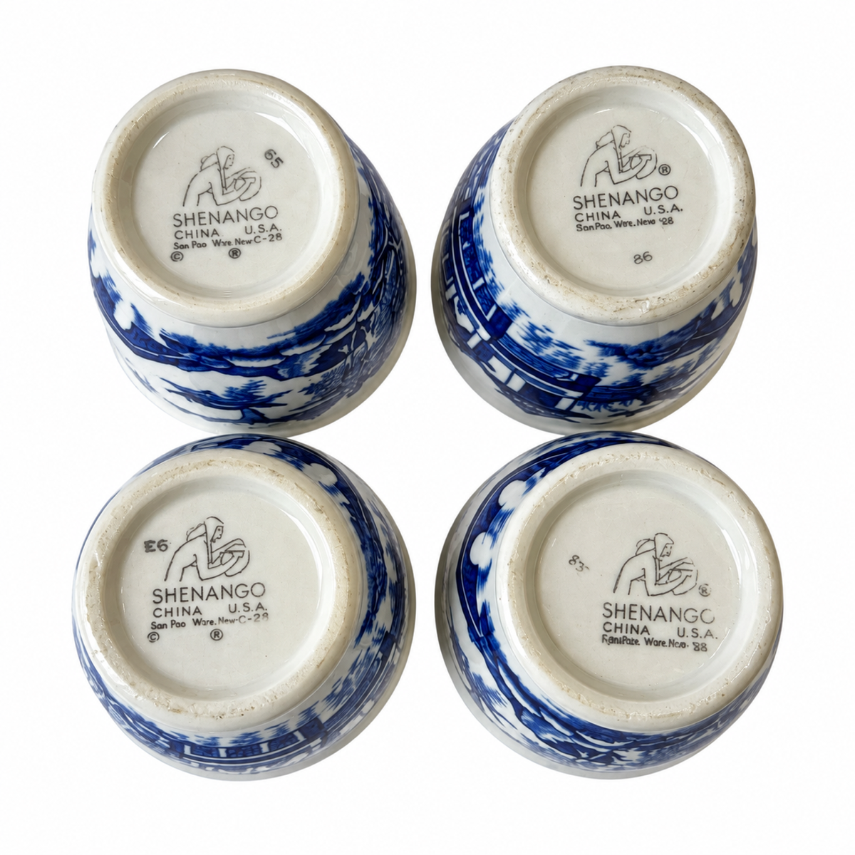 Set of Four Vintage Shenango China Blue Willow Bowls, 1950s