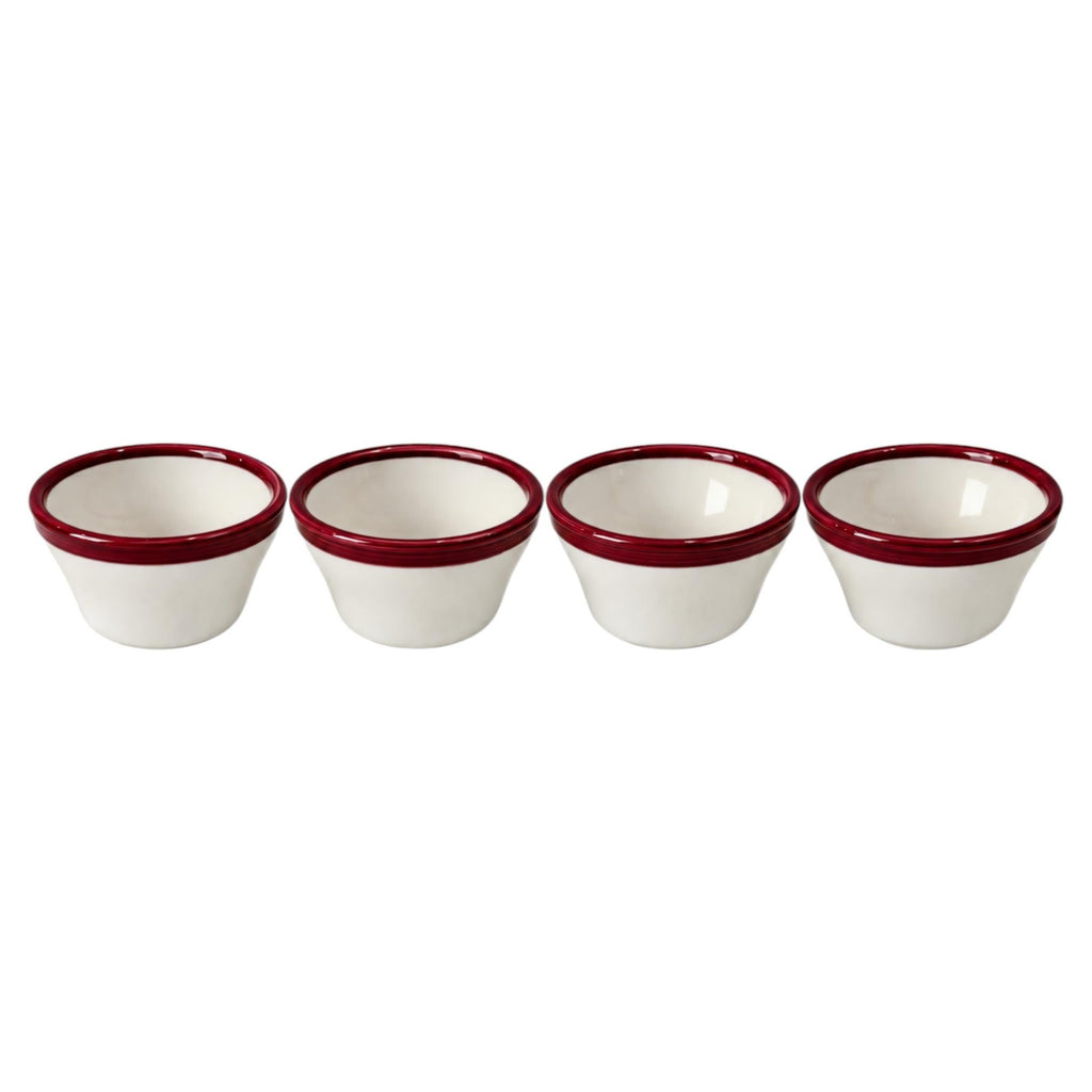 Set of Four REGO White Bowls with Burgundy Rims, Restaurantware