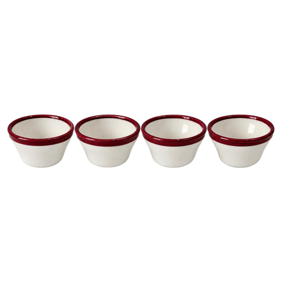 Set of Four REGO White Bowls with Burgundy Rims, Restaurantware