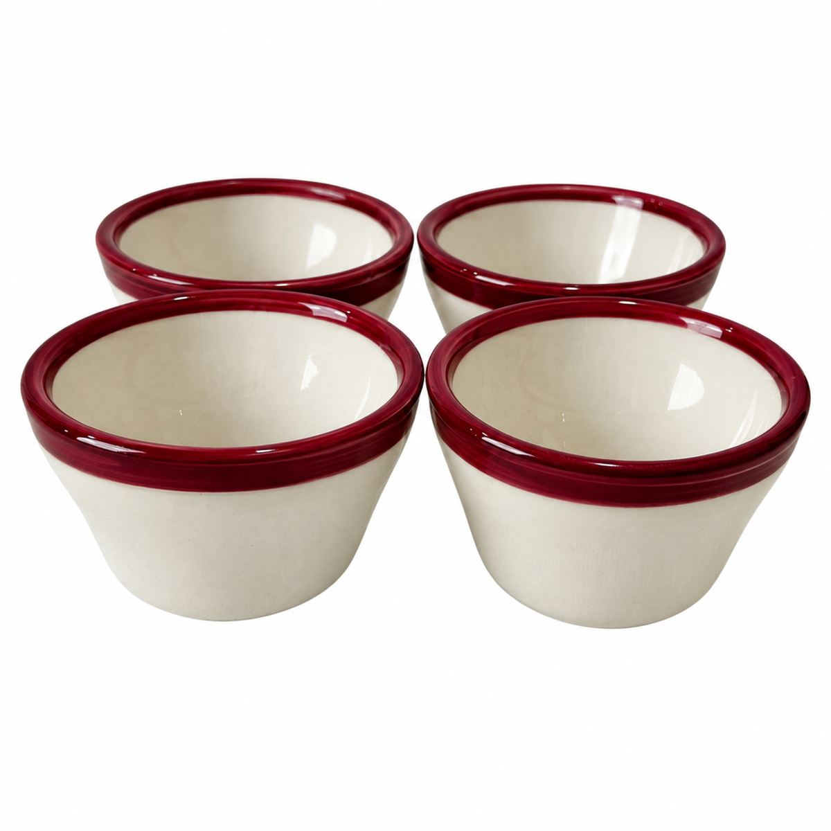 Set of Four REGO White Bowls with Burgundy Rims, Restaurantware