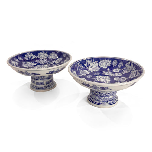 Pair of Chinese Blue and White Porcelain Pedestal Bowls