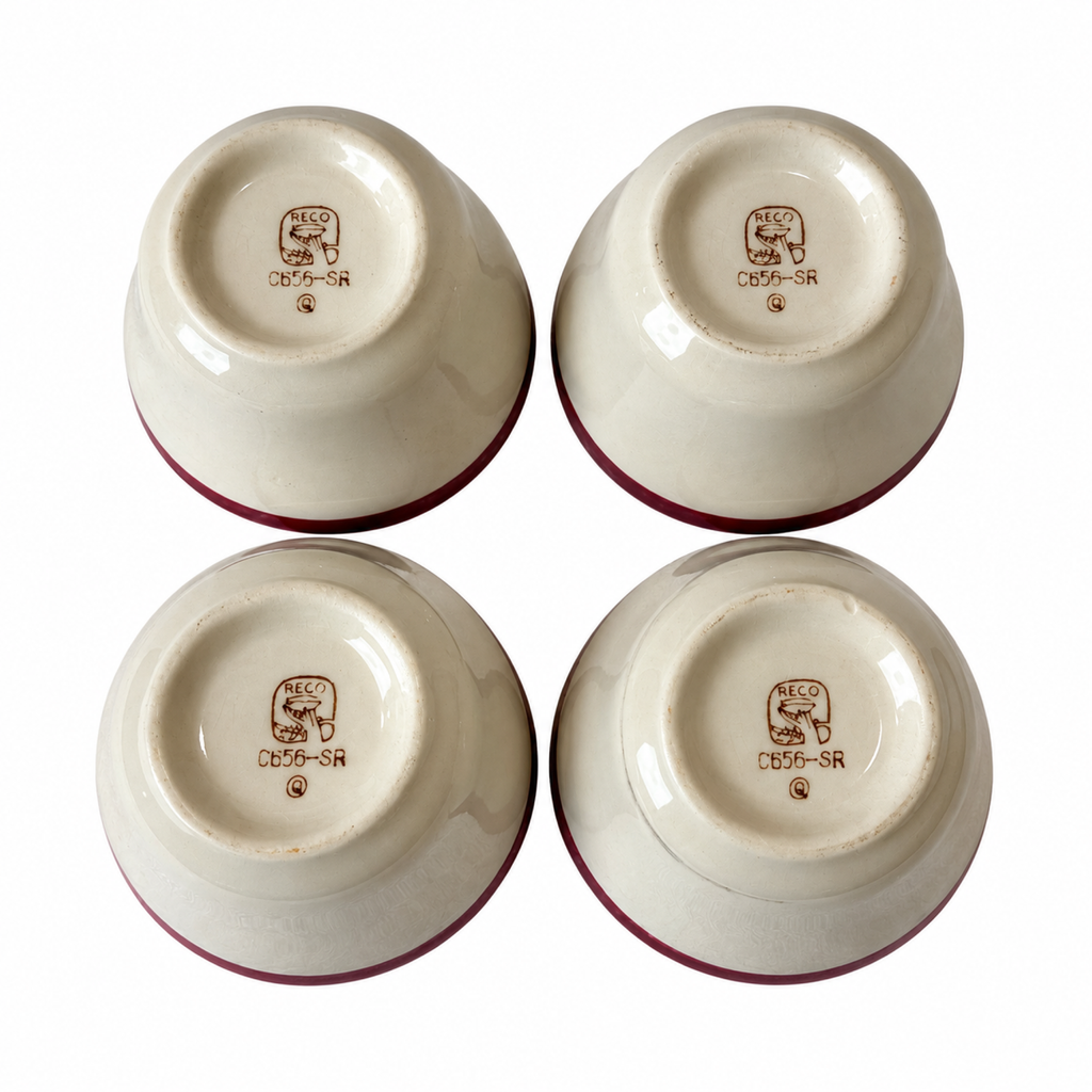 Set of Four REGO White Bowls with Burgundy Rims, Restaurantware