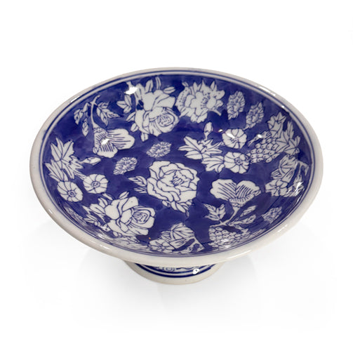 Pair of Chinese Blue and White Porcelain Pedestal Bowls