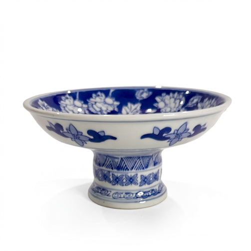 Pair of Chinese Blue and White Porcelain Pedestal Bowls