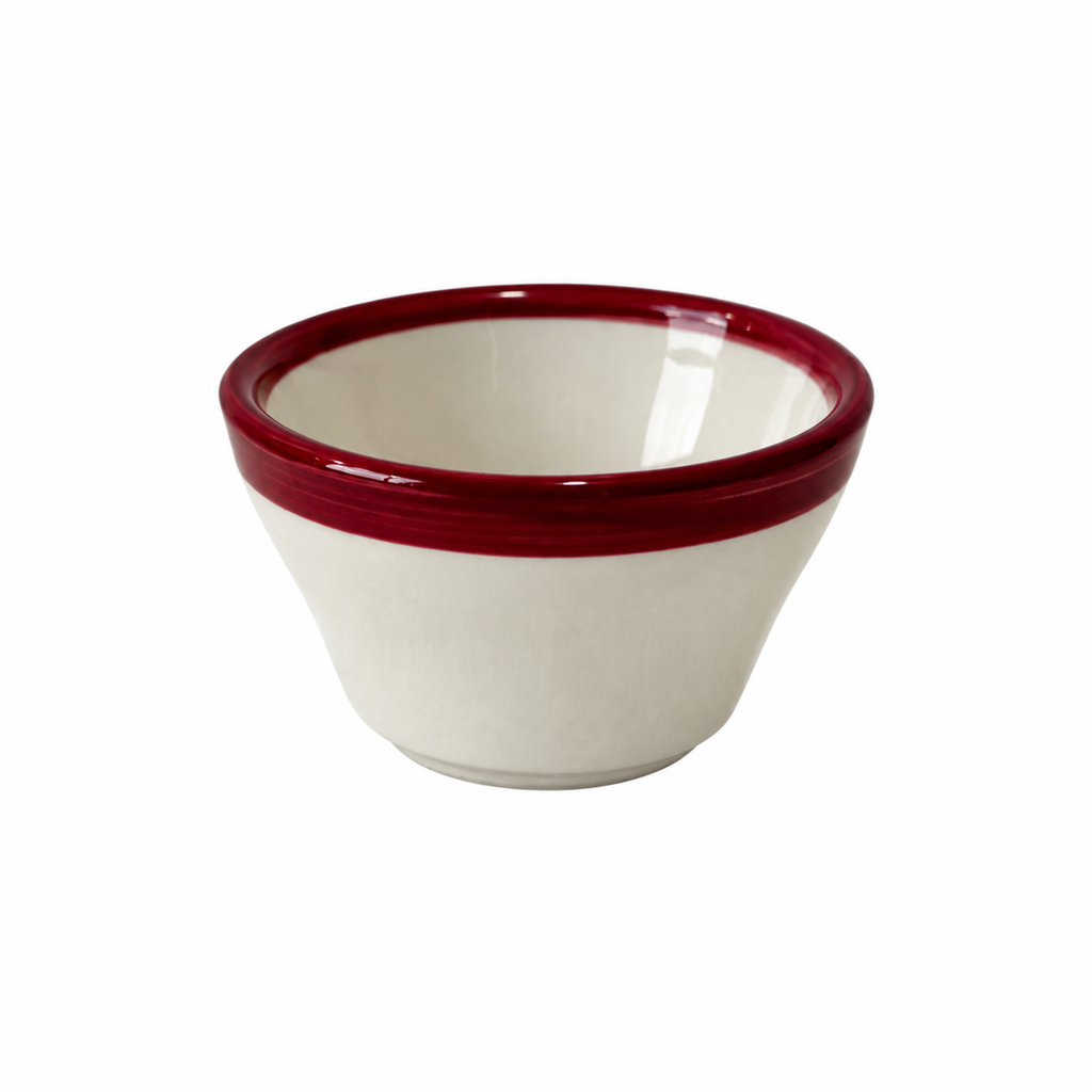 Set of Four REGO White Bowls with Burgundy Rims, Restaurantware