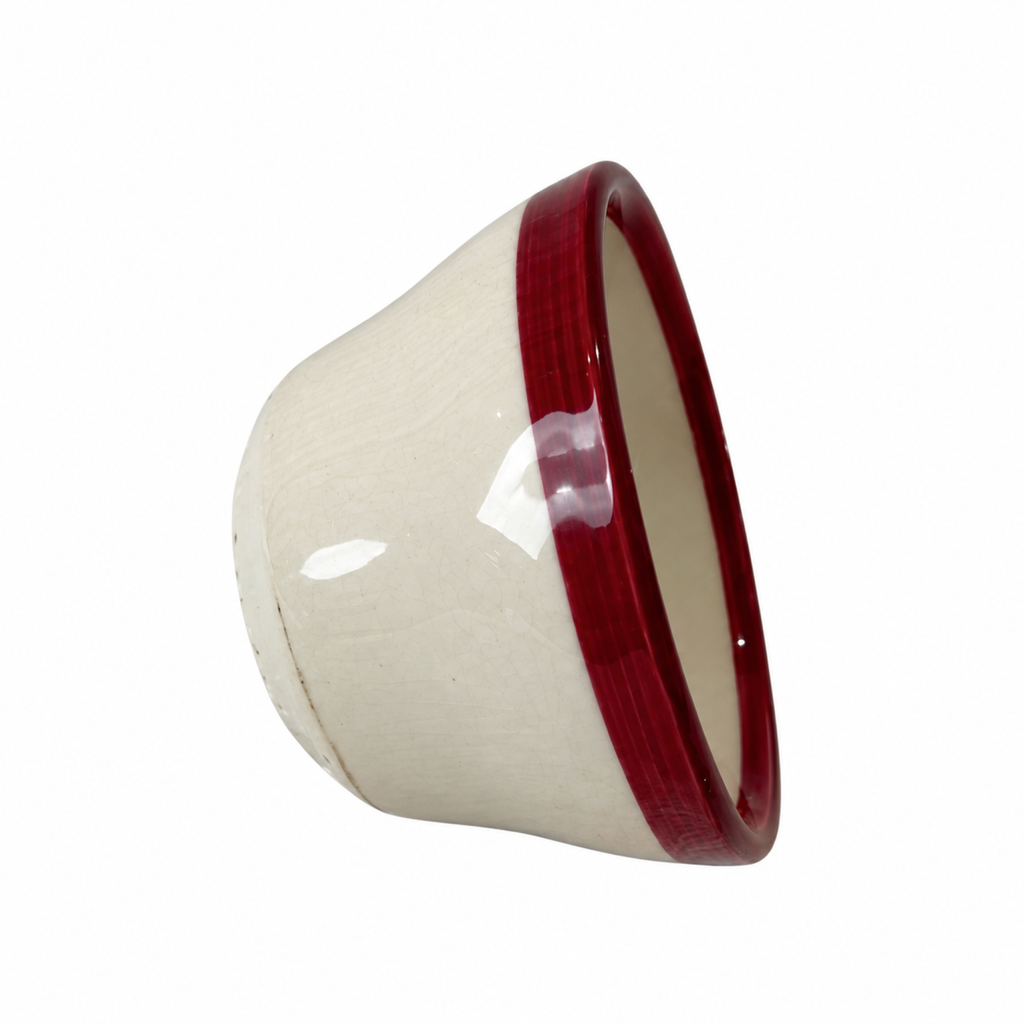 Set of Four REGO White Bowls with Burgundy Rims, Restaurantware