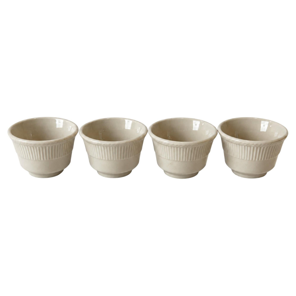 Set of Four Shenango China Custard Cups, Off-White Ribbed Design, 1950