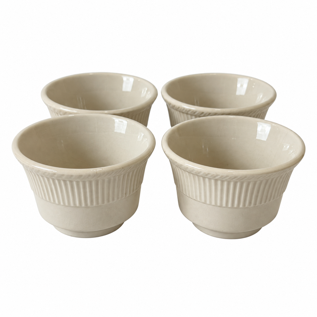 Set of Four Shenango China Custard Cups, Off-White Ribbed Design, 1950