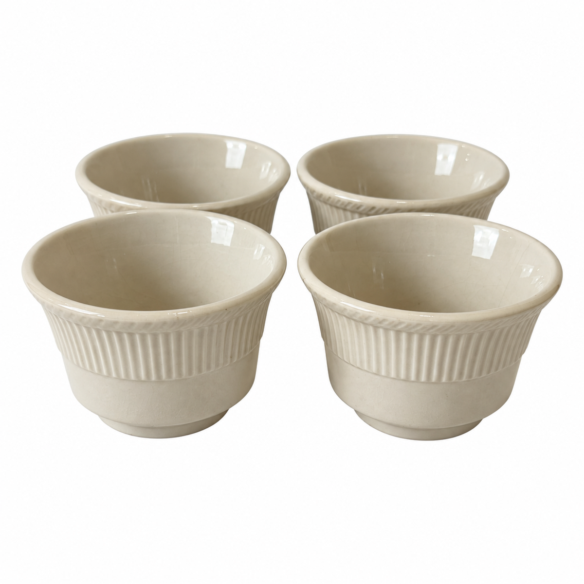 Set of Four Shenango China Custard Cups, Off-White Ribbed Design, 1950