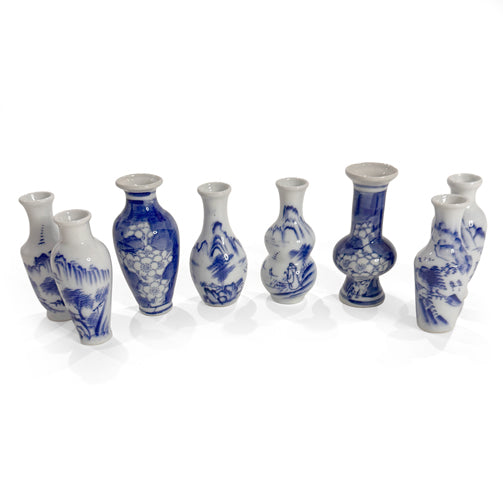 Set of Miniature Japanese Blue and White Porcelain Vases