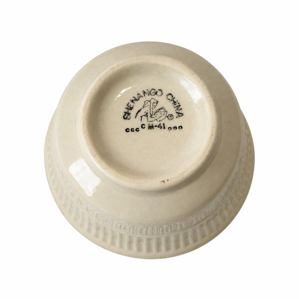 Set of Four Shenango China Custard Cups, Off-White Ribbed Design, 1950