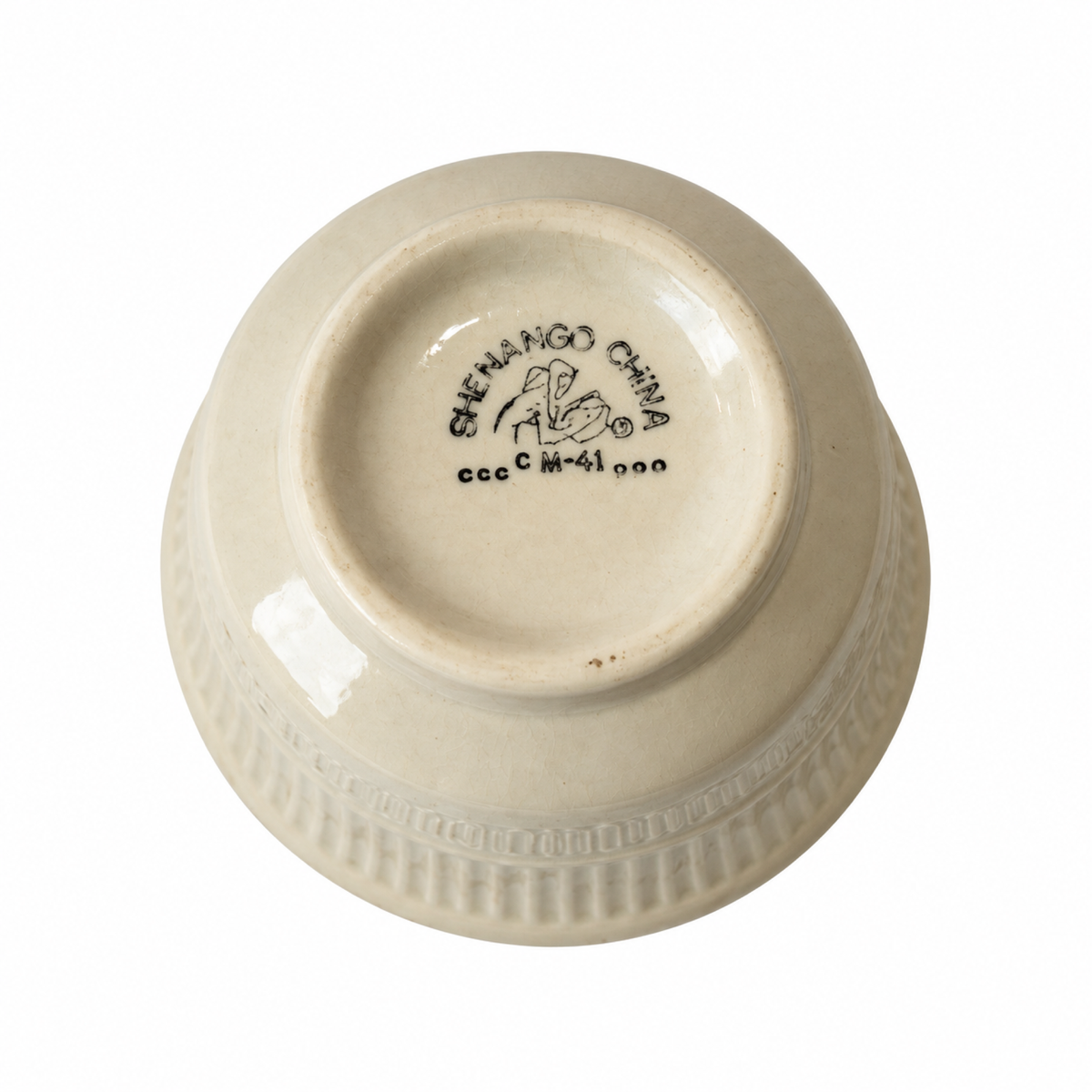 Set of Four Shenango China Custard Cups, Off-White Ribbed Design, 1950